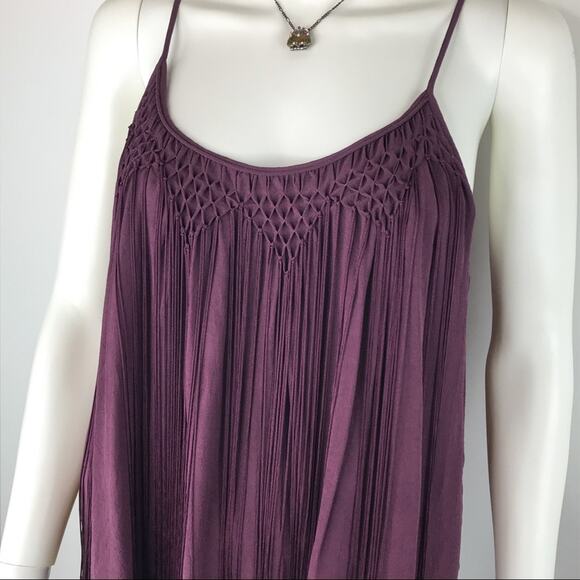 Joie Maroon Fringe Silk Blouse Chiffon Smocked Top - Picture 5 of 9